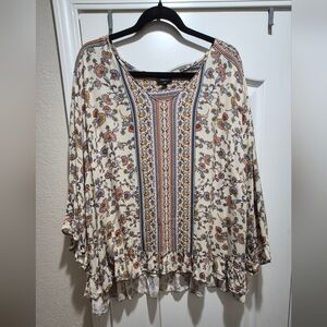 Jones & Co New York Boho Floral Peasant Top 3X Flowy Viscose Blouse EUC